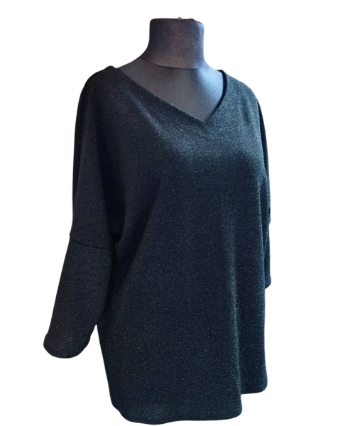 Wieczorowa tunika błyszcząca brokatem czarna - luźny fason